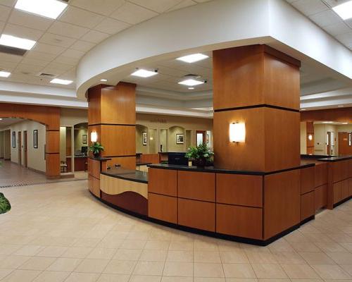 Interior photo of Exterior photo of Owasso Hospital and Medical Office Building main lobby area.